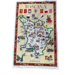 Toscana Etruria Italy Wall Hanging Tea Towel Map Landmarks Cities Monvenir
